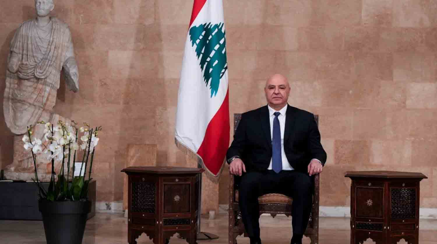 Lebanon's army chief Joseph Aoun sits at the presidential palace in Baabda, Lebanon.