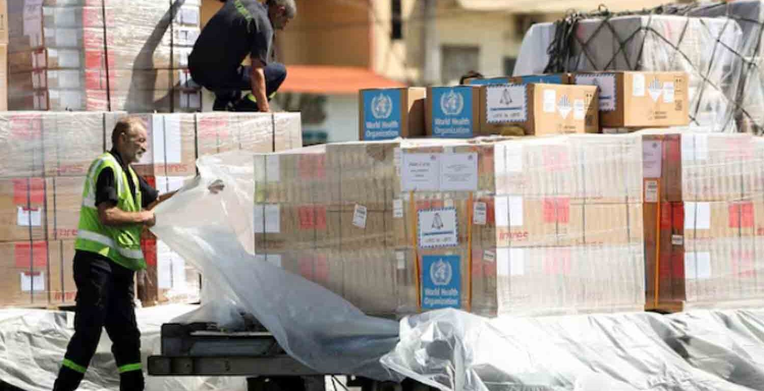 Medical aid shipment from the World Health Organization (WHO) and the U.N. refugee agency, United Nations High Commissioner for Refugees (UNHCR) arrives at the Beirut-Rafic Hariri International Airport, in Beirut, Lebanon.