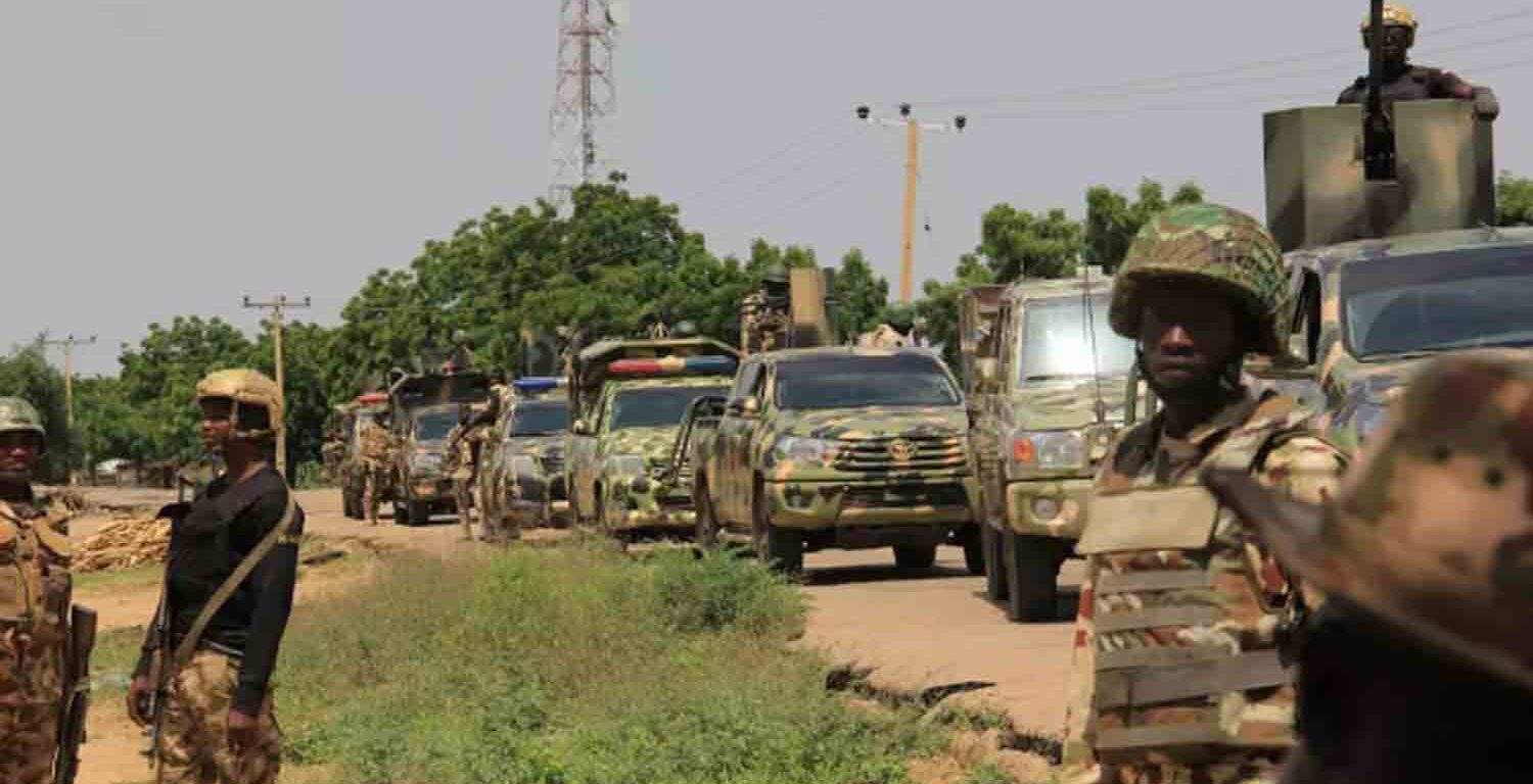 File photo: Nigerian soldiers patrol on October 12, 2019, after gunmen suspected of belonging to the Islamic State West Africa Province (ISWAP) group carried out a deadly attack in the village of Tungushe, Borno state.