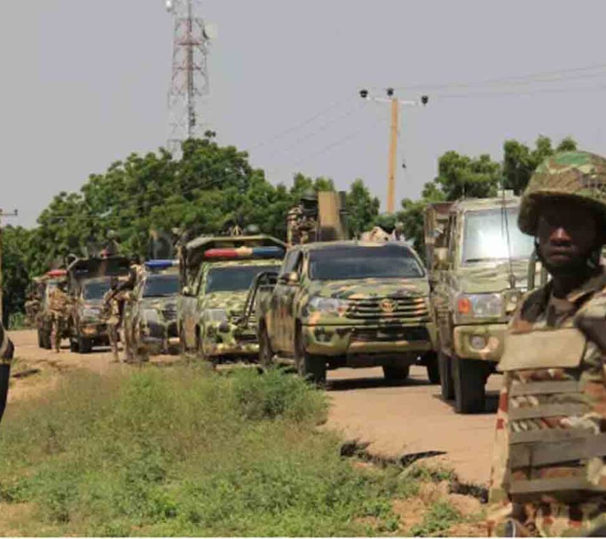 File photo: Nigerian soldiers patrol on October 12, 2019, after gunmen suspected of belonging to the Islamic State West Africa Province (ISWAP) group carried out a deadly attack in the village of Tungushe, Borno state.