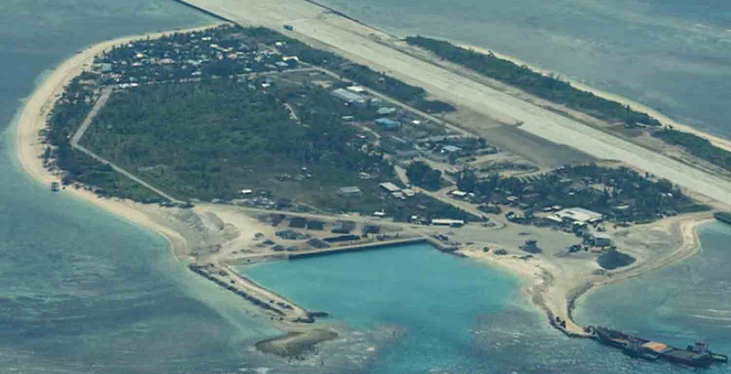 An aerial view shows the Philippine-occupied Thitu Island, locally known as Pag-asa, in the contested Spratly Islands, South China Sea.