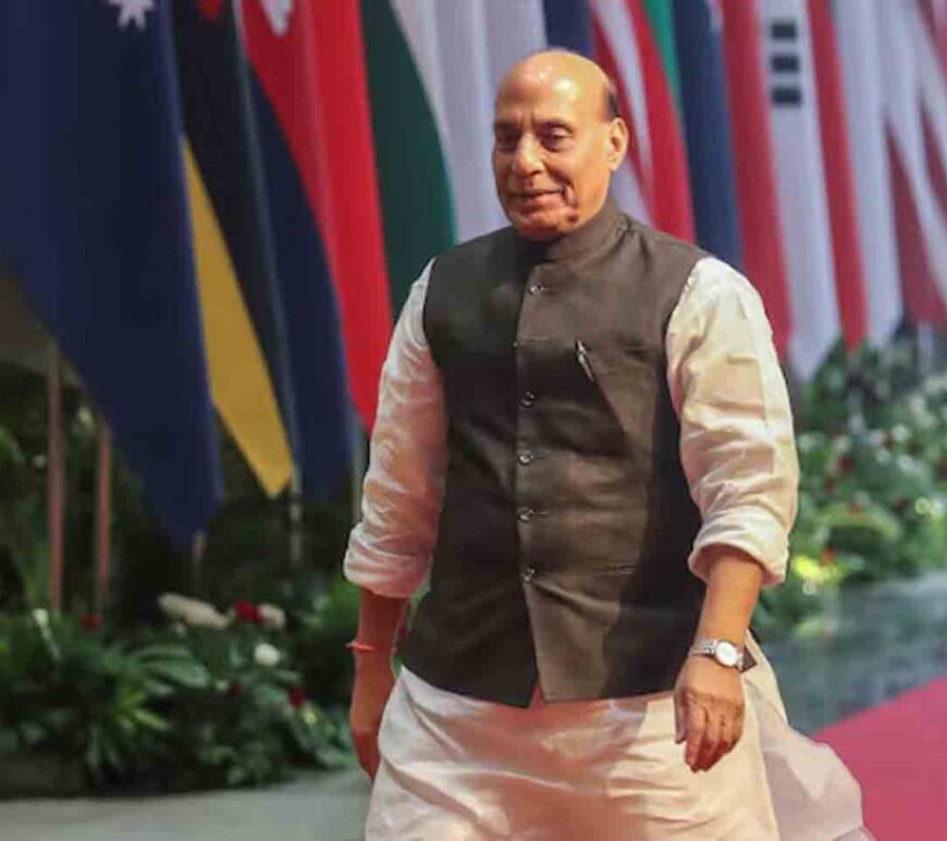 India's Defense Minister Rajnath Singh arrives for the 10th Association of Southeast Asian Nations (ASEAN) Defense Ministers Meeting - Plus in Jakarta, Indonesia.