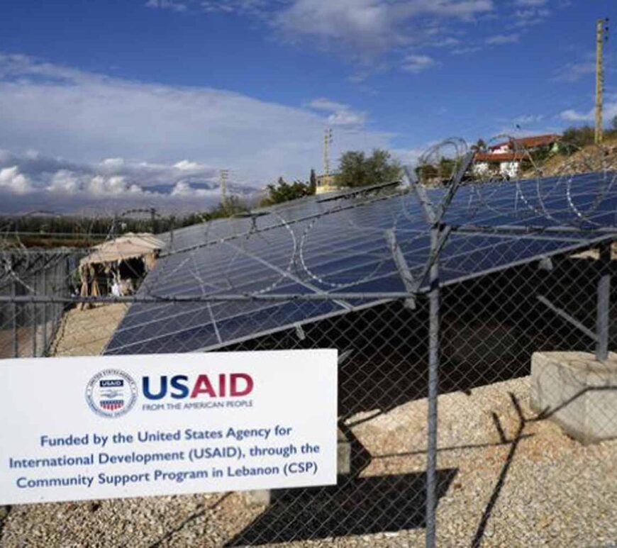 Solar panels system funded by United States Agency for International Development (USAID) are seen in the Lebanese-Syrian border town of Majdal Anjar, eastern Bekaa valley, Lebanon.