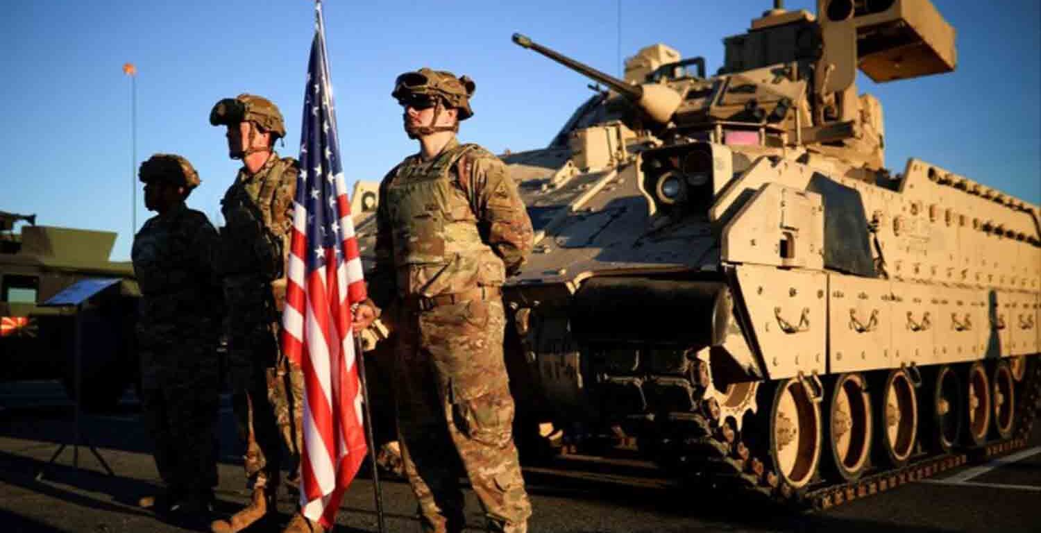 U.S. army soldiers stand in formation during the visit of NATO Secretary General Mark Rutte to the multinational battle group at the Novo Selo training ground, Bulgaria.