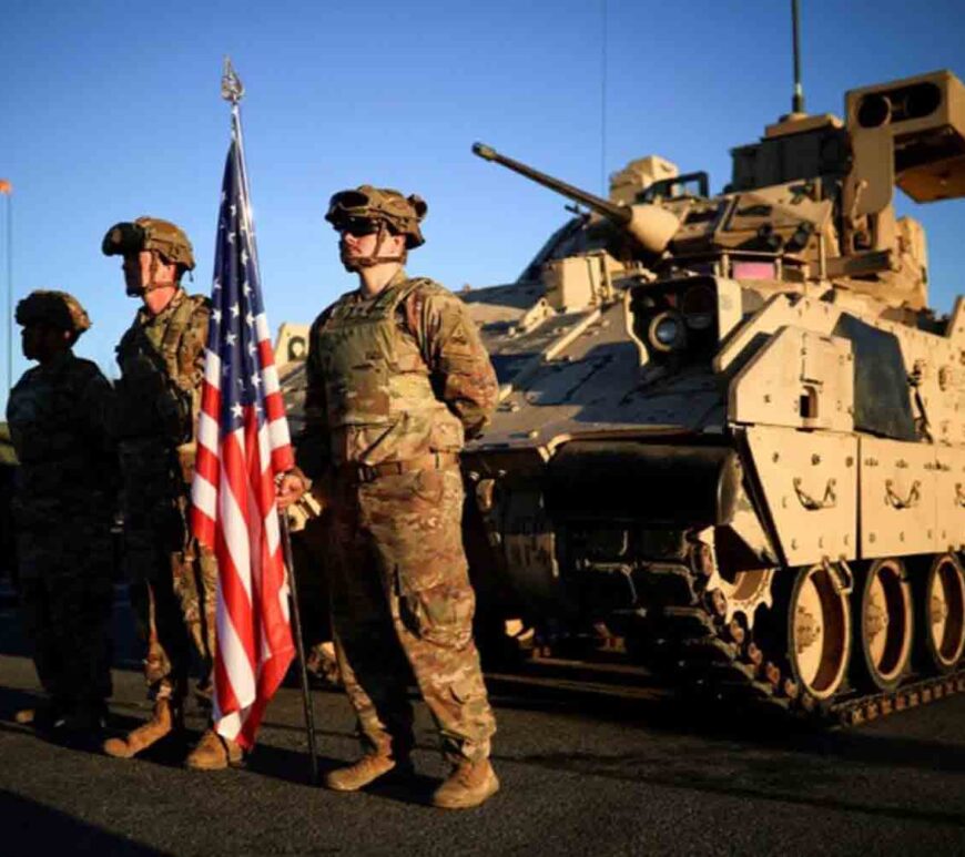 U.S. army soldiers stand in formation during the visit of NATO Secretary General Mark Rutte to the multinational battle group at the Novo Selo training ground, Bulgaria.