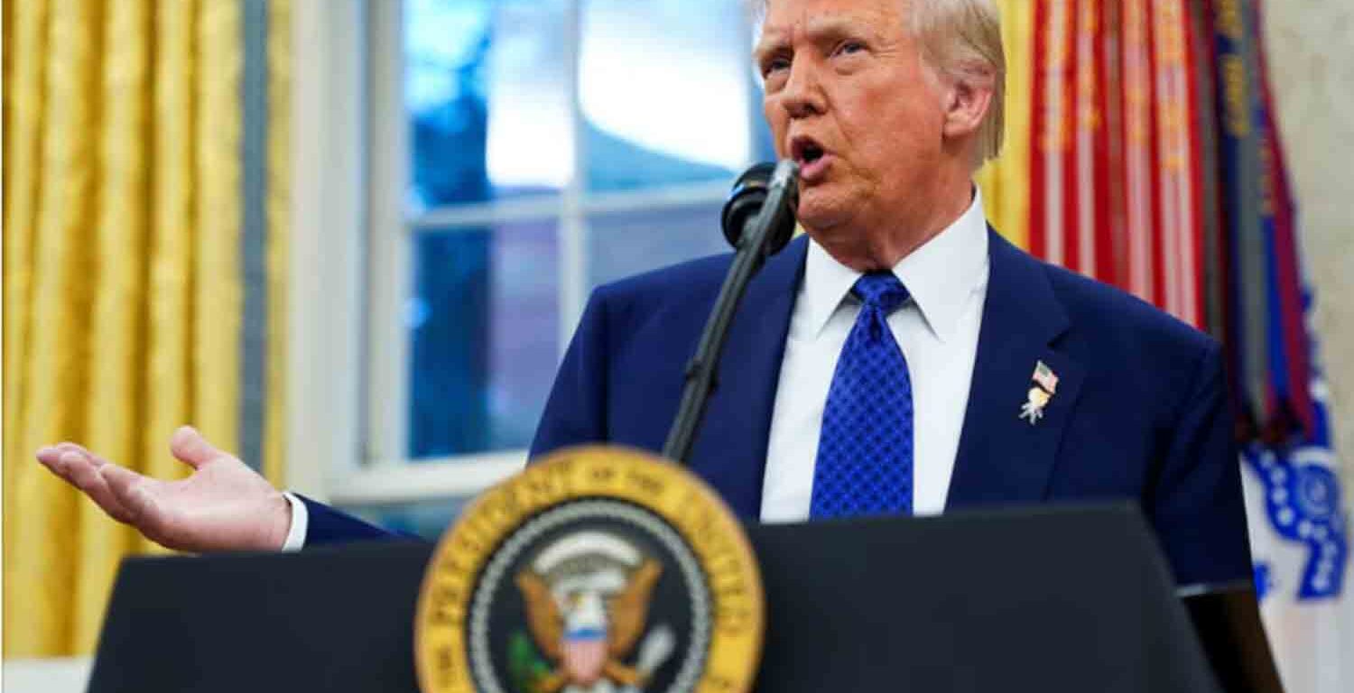 U.S. President Donald Trump speaks, on the day of Tulsi Gabbard's swearing in ceremony as Director of National Intelligence, in the Oval Office at the White House in Washington, D.C.