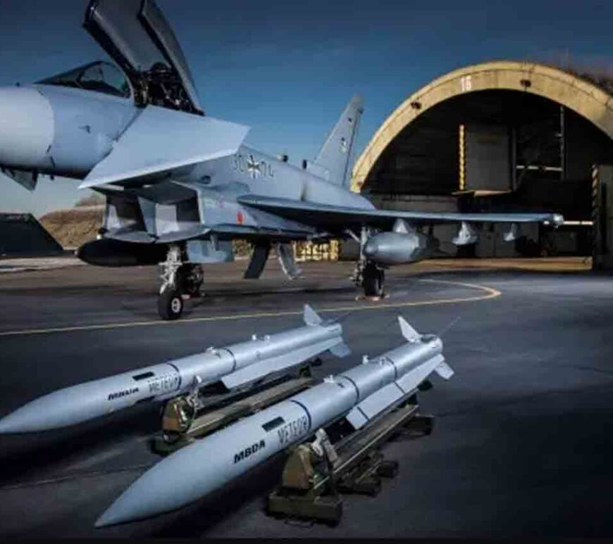 Eurofighter Typhoon fighter jet with “METEOR” long range air-to-air missile