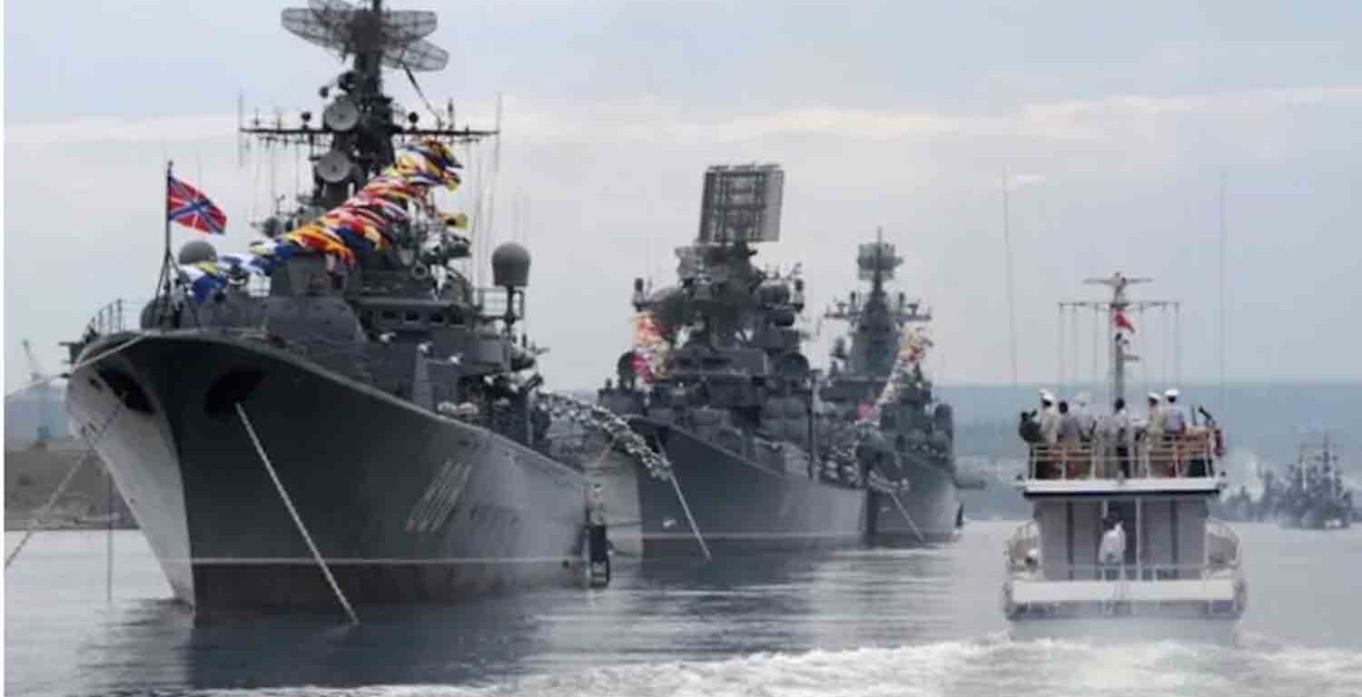 Russian warships are seen during a naval parade rehearsal in the Crimean port of Sevastopol in 2016.