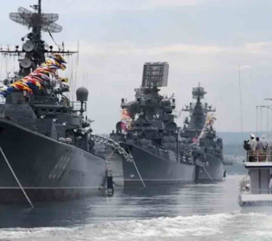 Russian warships are seen during a naval parade rehearsal in the Crimean port of Sevastopol in 2016.