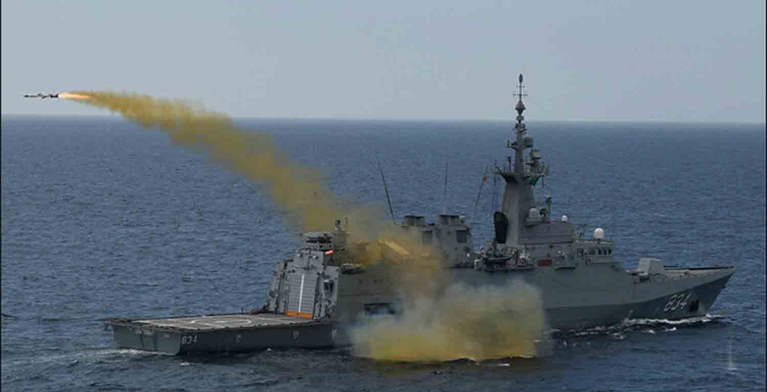 Saudi Navy ship exhibits a live fire demonstration during a bilateral maritime exercise in the North Arabian Sea.