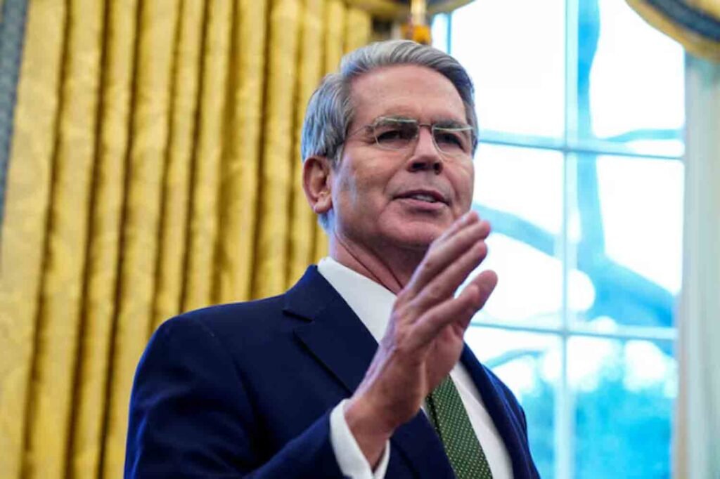 U.S. Secretary of the Treasury Scott Bessent speaks at the White House, in Washington.