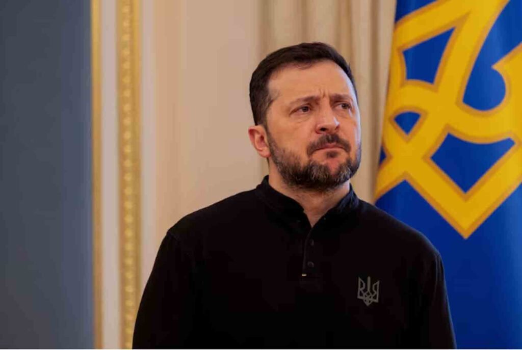 Ukraine's President Volodymyr Zelenskiy gives a press conference in Kyiv, Ukraine, on February 19, 2025, amid the Russian attack on Ukraine.