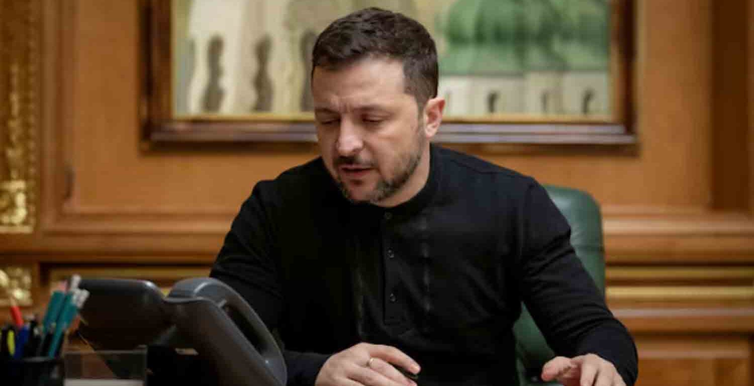 Ukraine's President Volodymyr Zelenskiy speaks with U.S. President Donald Trump via a phone line, amid Russia's attack on Ukraine, in Kyiv.