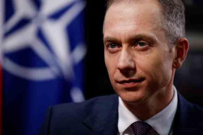 Polish Deputy Defence Minister Cezary Tomczyk looks on during an interview with Reuters in Warsaw, Poland.