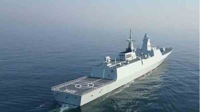 China's-latest-naval-asset,-the-Luohe,-a-Type-054B-stealth-frigate China's latest naval asset, the Luohe, a Type 054B stealth frigate