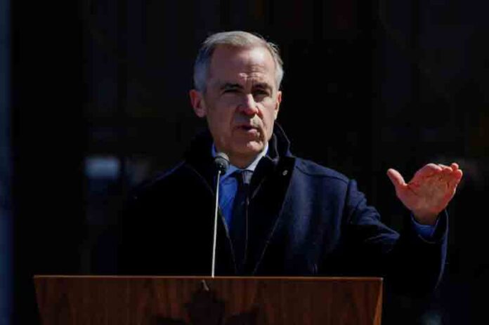 Canada's Prime Minister Mark Carney announces a federal election, after his meeting at Rideau Hall with Governor General Mary Simon to dissolve parliament, in Ottawa, Ontario, Canada.
