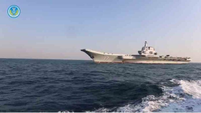Chinese aircraft carrier Shandong is seen in this screenshot taken from a video released by the Eastern Theatre Command of China's People's Liberation Army (PLA) .