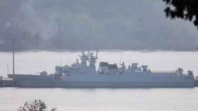 A Chinese-flagged ship is seen at Cambodia's Ream naval port.