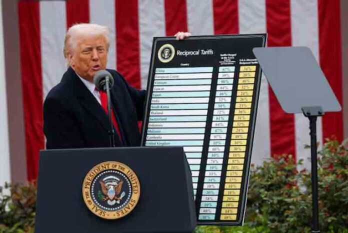 Donald-Trump-delivers-remarks-on-tariffs-in-the-Rose-Garden U.S. President Donald Trump delivers remarks on tariffs in the Rose Garden at the White House in Washington, D.C., U.S.