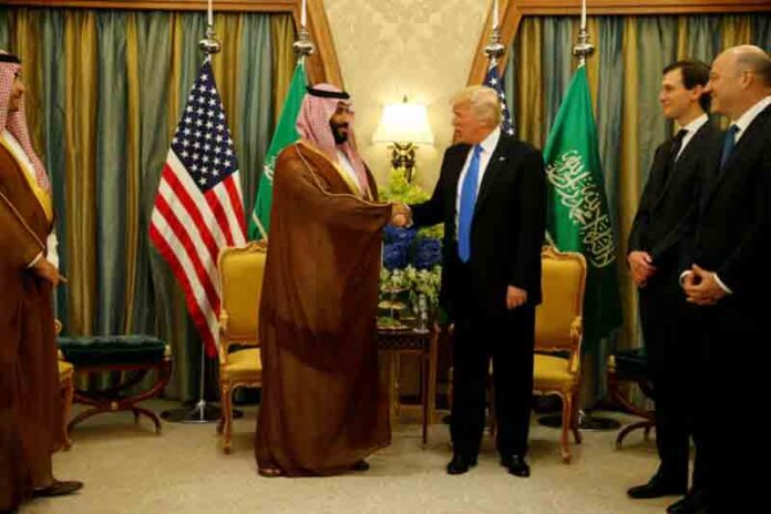 U.S. President Donald Trump meets with Saudi Arabia's Crown Prince Mohammed bin Salman (center L) at the Ritz Carlton Hotel in Riyadh, Saudi Arabia.