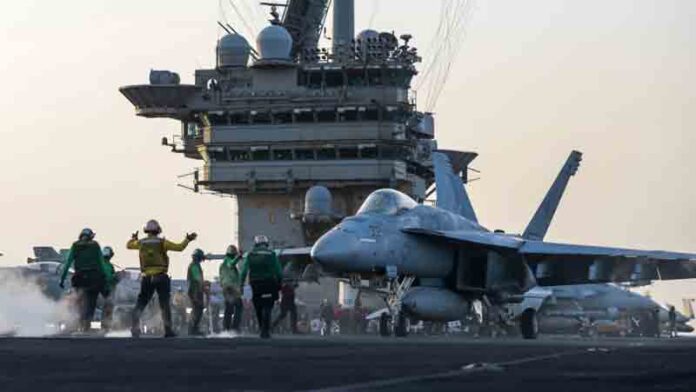 FA-18E-Super-Hornet-preparing-for-launch-on-the-USS-Harry-S.-Truman F/A18E Super Hornet preparing for launch on the USS Harry S. Truman.