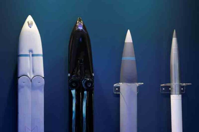 Lockheed Martin's missiles and rockets are displayed at the Australian International Airshow in Avalon, Australia.
