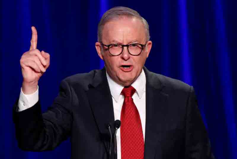 Anthony-Albanese Australia's Prime Minister Anthony Albanese speaks at a Labor party election night event, after local media projected the Labor Party's victory, on the day of the Australian federal election, in Sydney, Australia.