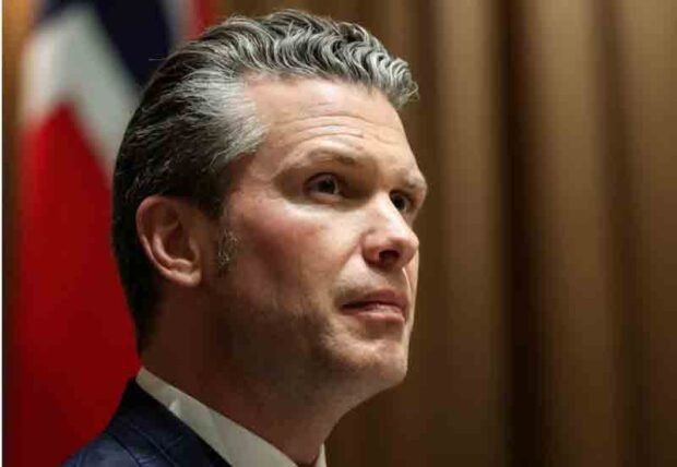 U.S. Defense Secretary Pete Hegseth attends a meeting of U.S. President Donald Trump and Norway's Prime Minister Jonas Gahr Stoere (not pictured), at the White House, in Washington, D.C., U.S.