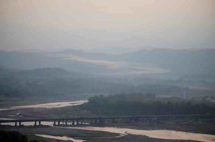 Smoke rises after a blast on the outskirts of Jammu city