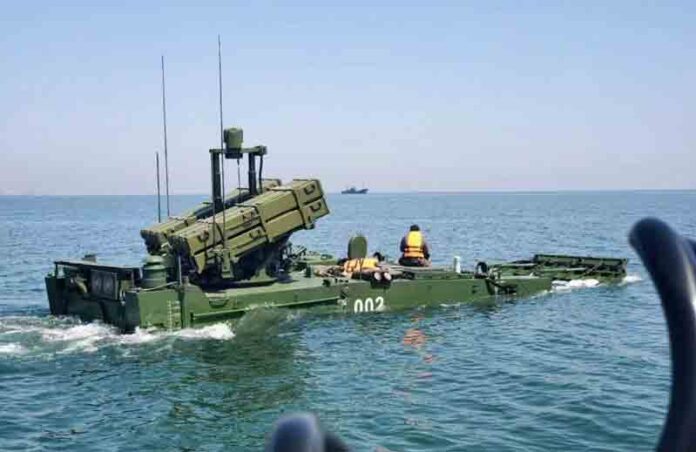 The latest ZTD-05-based anti-tank missile vehicle undergoing sea trials, equipped with dual blocks of HJ-10 anti-tank guided missiles.