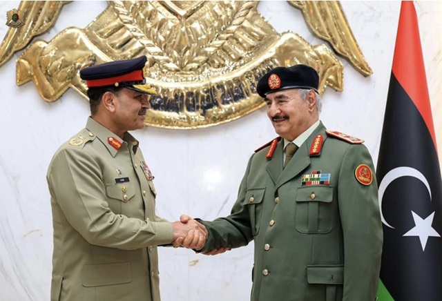 Field Marshal Syed Asim Munir, COAS & CDF, Pakistan, who is on a official visit to Libya, called on Field Marshal Khalifa Belqasim Haftar, Commander-in-Chief of the Libyan Arab Armed Forces.