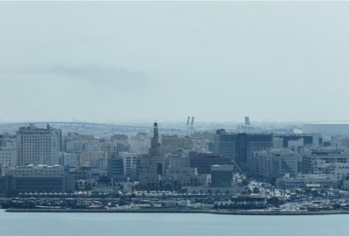 Smoke is left in the sky after blasts were heard in Doha, Qatar on Saturday Smoke is left in the sky after blasts were heard in Doha, Qatar on Saturday.