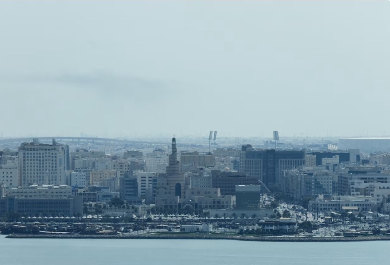 Smoke is left in the sky after blasts were heard in Doha, Qatar on Saturday Smoke is left in the sky after blasts were heard in Doha, Qatar on Saturday.
