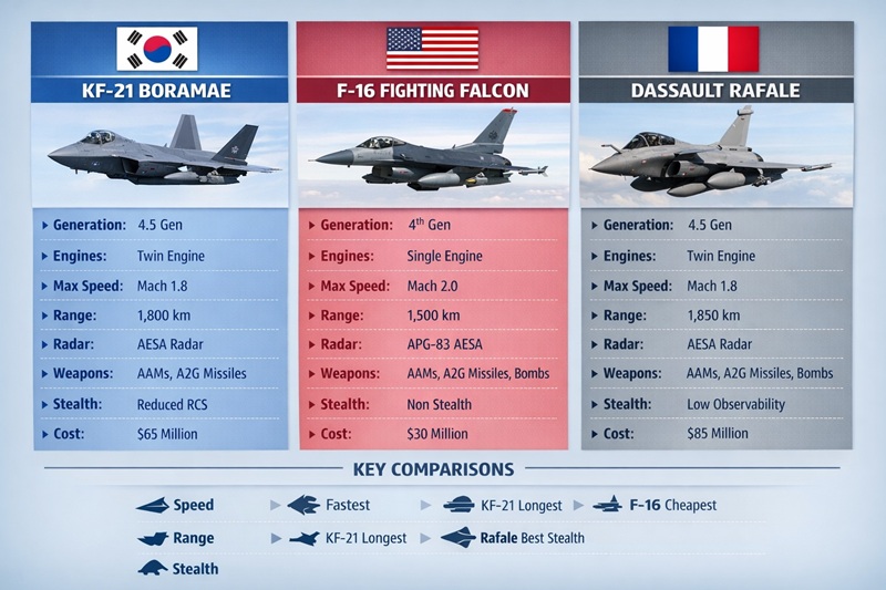 Comparison of top multirole fighter jets, KF-21 vs F-16 vs Rafale
