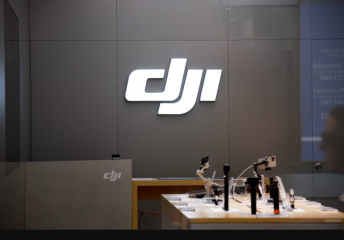 DJI brand signage is displayed in New York DJI brand signage is displayed in New York.