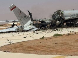 Congressional Report Lists 42 US Aircraft Lost or Damaged During Iran War The wreckage of a US Air Force E-3 Sentry airborne warning and control aircraft sits on the tarmac at an air base in Saudi Arabia during Iran war.