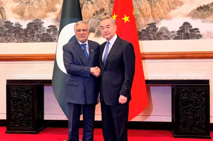 Deputy Prime Minister/ Foreign Minister, Senator Mohammad Ishaq Dar is received by Foreign Minister of China, Wang Yi at the Diaoytai State Guest House for their bilateral meeting.