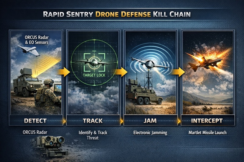 Rapid sentry drone defence process