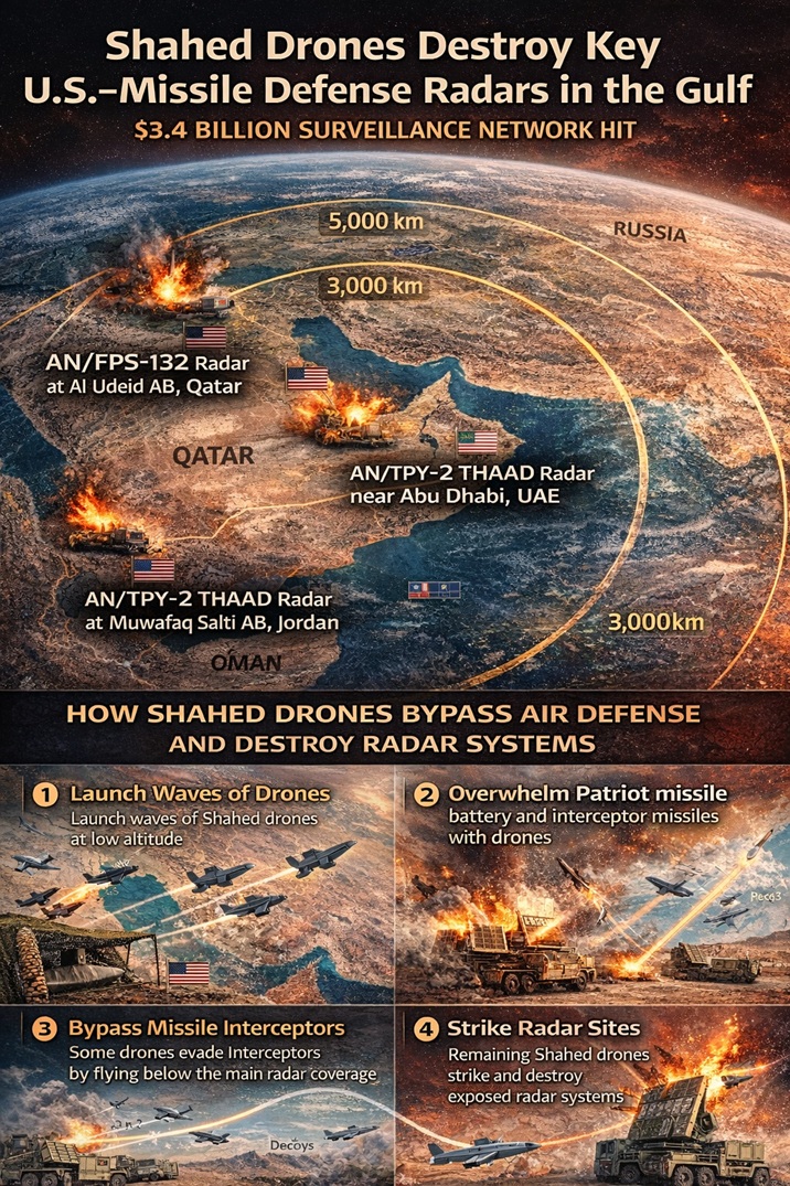 Shahed drones hit US radars 