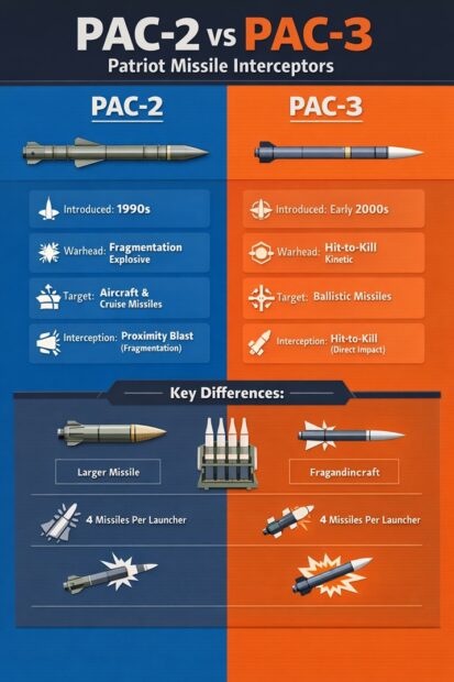 infographic explaining PAC-2 vs PAC-3 missiles