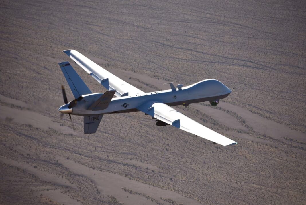 An MQ-9 Reaper flies a training mission over the Nevada Test and Training Range