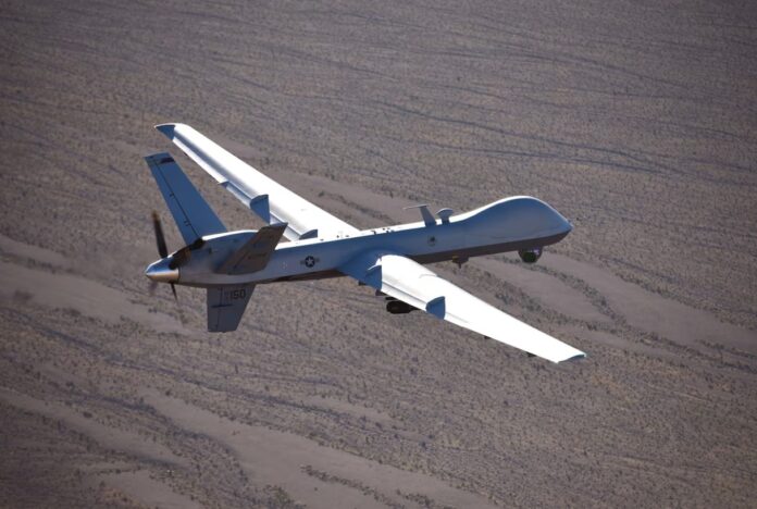 An MQ-9 Reaper flies a training mission over the Nevada Test and Training Range
