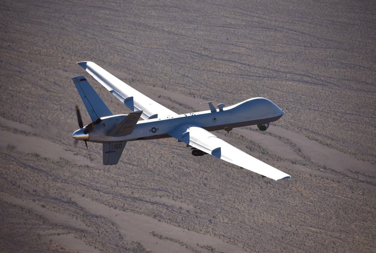 An MQ-9 Reaper flies a training mission over the Nevada Test and Training Range