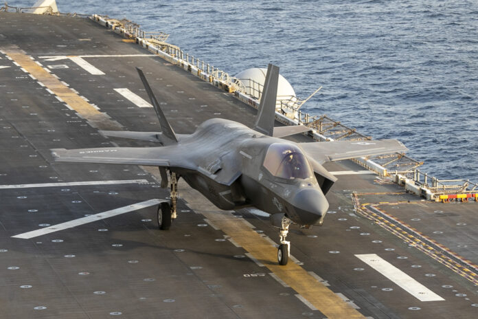 U.S. Marine Corps F-35B Lightning II takes off from USS Tripoli