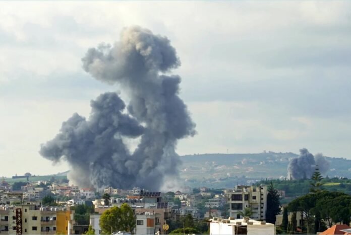 Israel strike on lebanon Smoke rises from the site of Israeli airstrikes that targeted the southern Lebanese village of Habbouch on May 1.