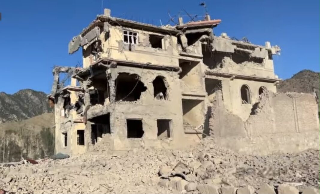 A building lies in ruins after Pakistan Air Force bombed a terrorist hideout inside Afghanistan.