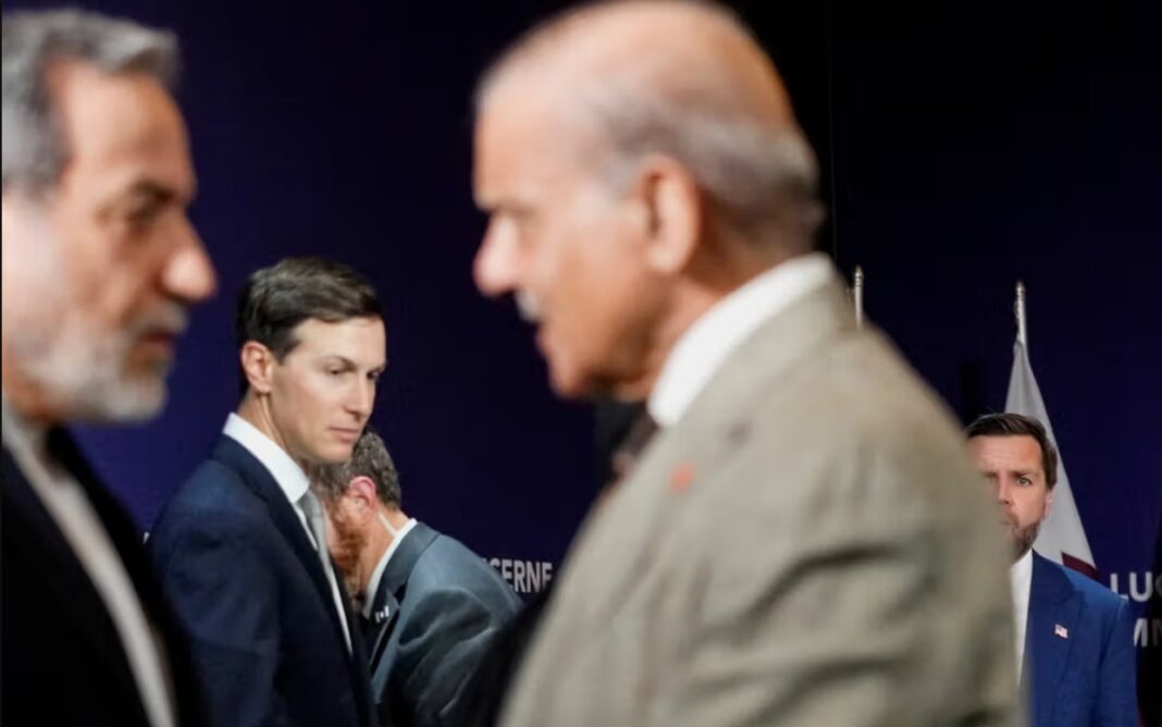 Jared Kushner and Steve Witkoff of the US-Delegation at Lake Lucerne Summit at the Buergenstock resort in Obbuergen, near Lucerne, Switzerland, Sunday, June 21, 2026.