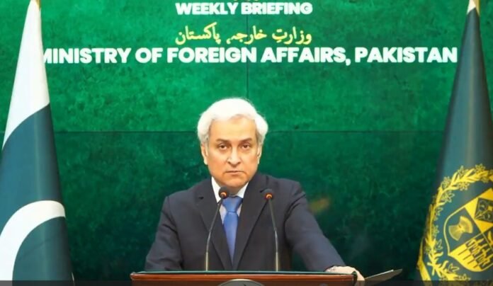Tahir Andrabi, spokesperson of the Ministry of Foreign Affairs Pakistan, holding a press briefing.